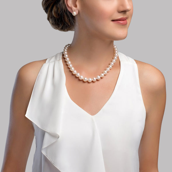 9.5-10.5mm White Freshwater Pearl Necklace- AAAA Quality - Pure Pearls