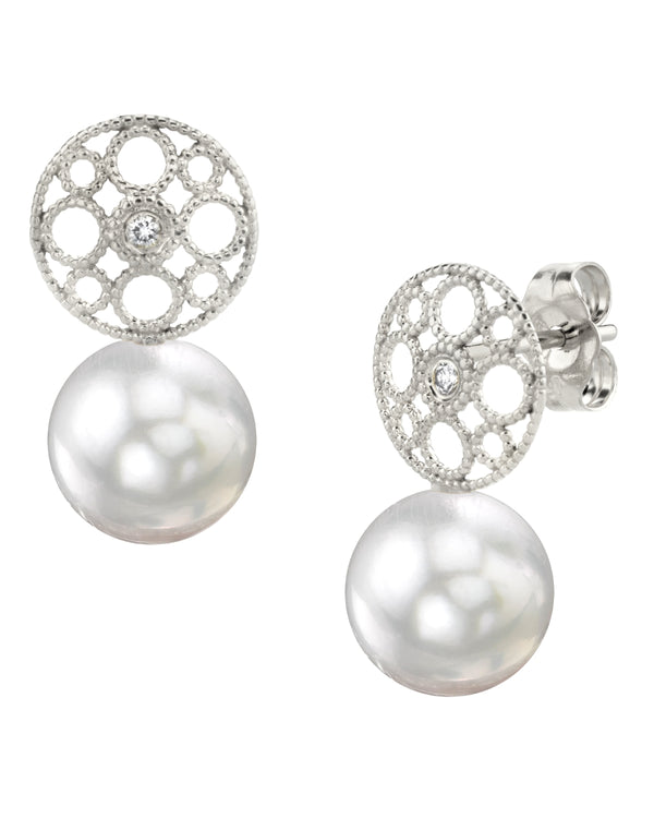 White South Sea Pearl & Diamond Faye Earrings 14K White Gold / 9mm AAA Quality