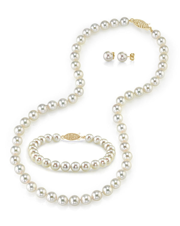 White Japanese Akoya Pearl 3-Piece Jewelry Set, 6.0-6.5mm - Pure