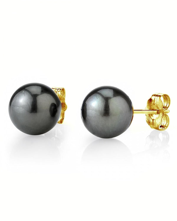 Black Tahitian Pearl Stud Earrings, 9.0-10.0 mm