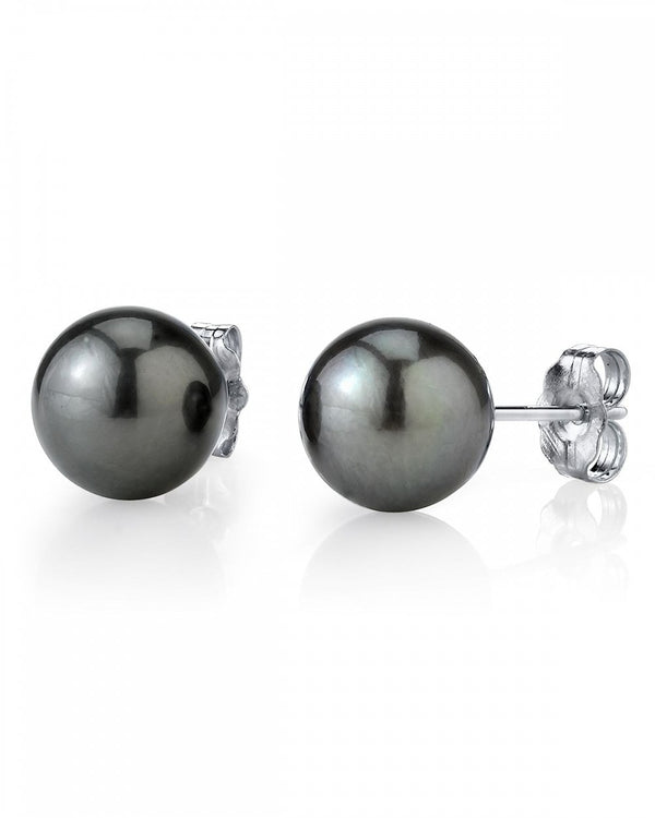 Black Tahitian Pearl Stud Earrings, 8.0-9.0 mm