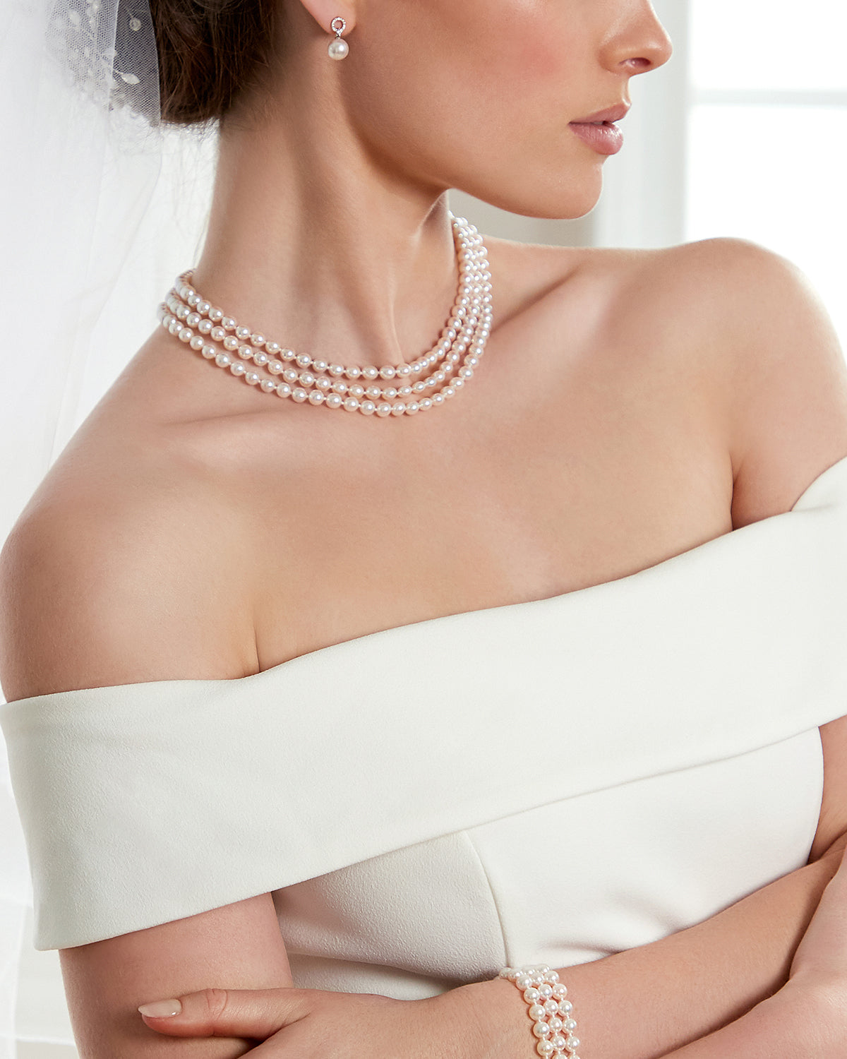 Triple Strand White Akoya Pearl Necklace - Third Image