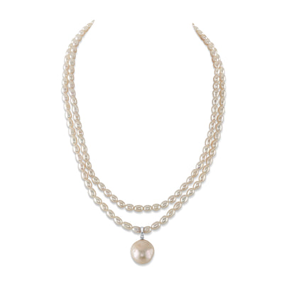 4.5-5.0mm Oval White Freshwater Pearl Double Strand Necklace