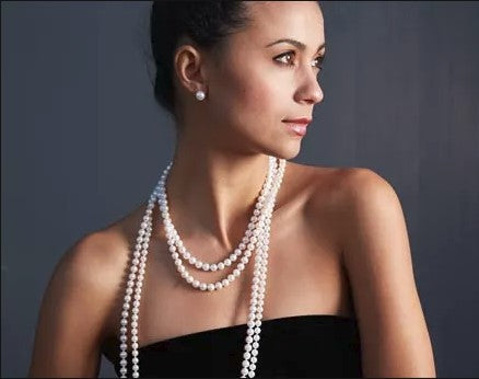 Double Strand Pearl Necklace - Small White with Teardrop