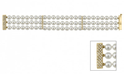 Hanadama Akoya Triple Pearl Bracelet with Diamonds - Secondary Image