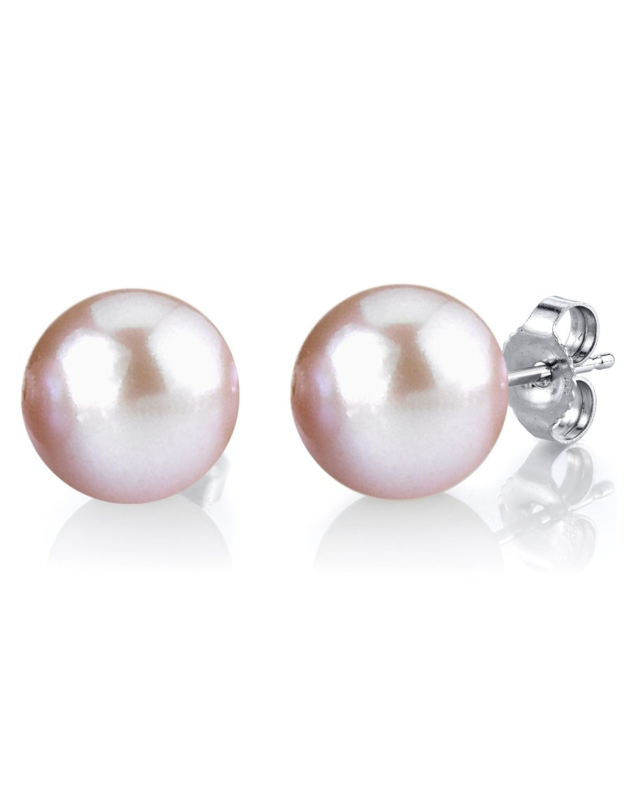 9mm White Freshwater Round Pearl Stud Earrings