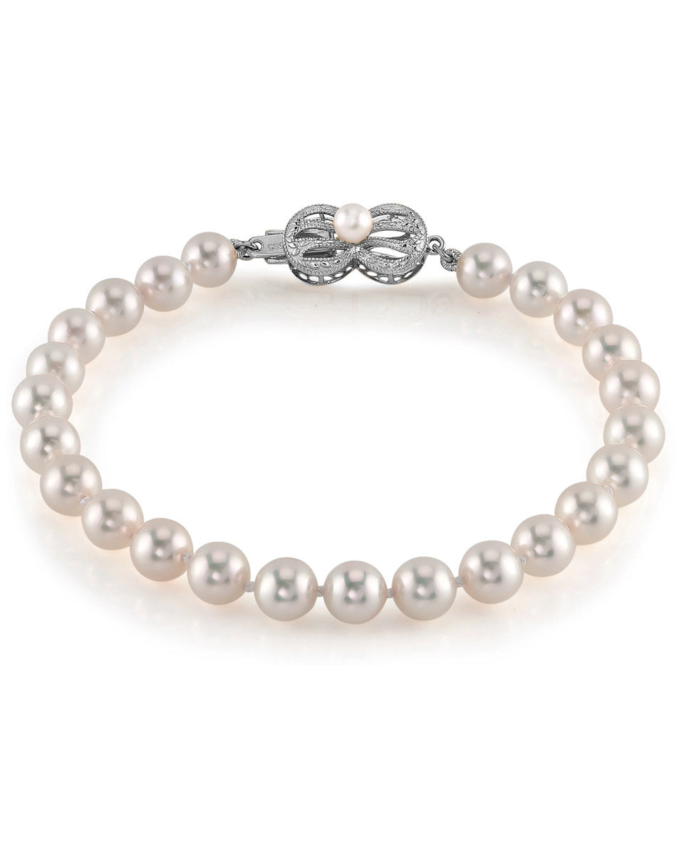 White Hanadama Japanese Akoya Pearl Bracelet, 7.5-8.0mm - Pure Pearls