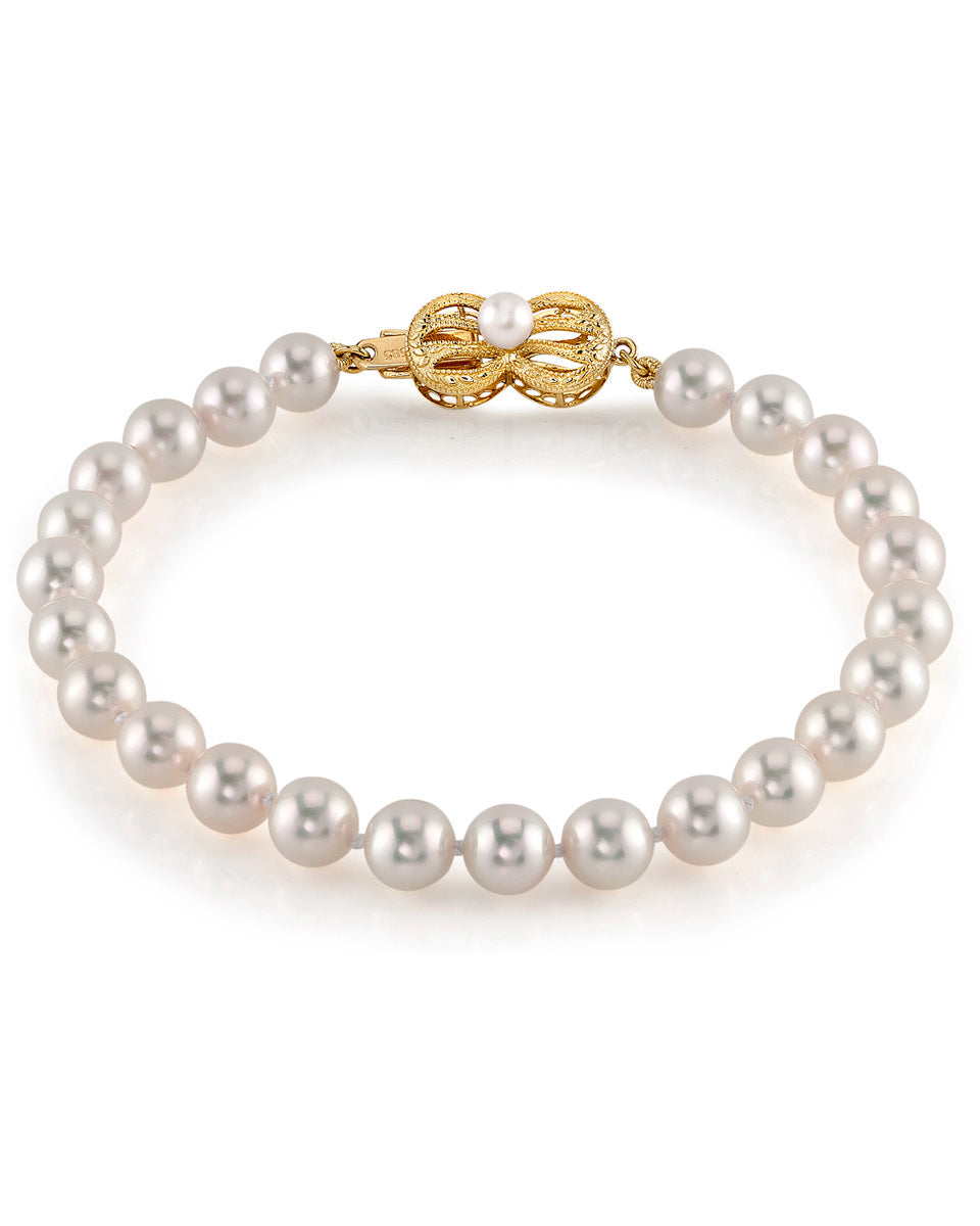 Hanadama Japanese White Akoya Pearl Bracelet, 6.0-6.5mm - Pure Pearls