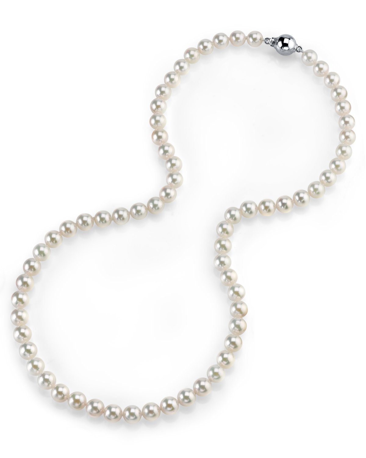 Hanadama Japanese White Akoya Pearl Necklace, 6.0-6.5mm - Pure Pearls