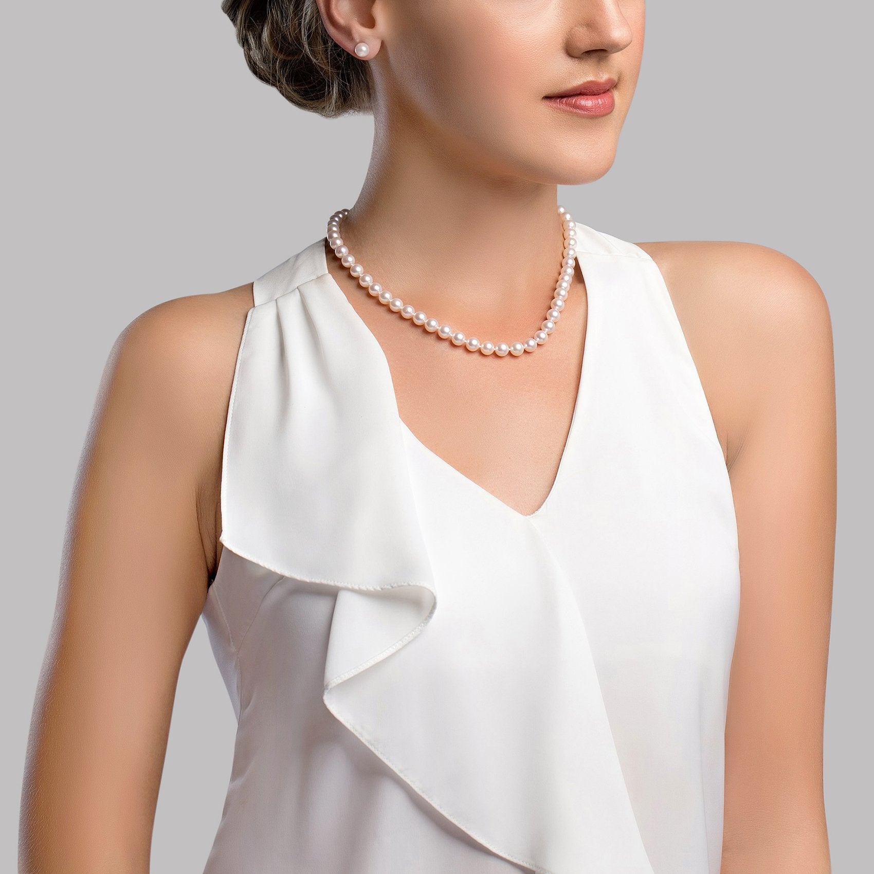 White Japanese Akoya Pearl Necklace, 7.0-7.5mm - AAA Quality