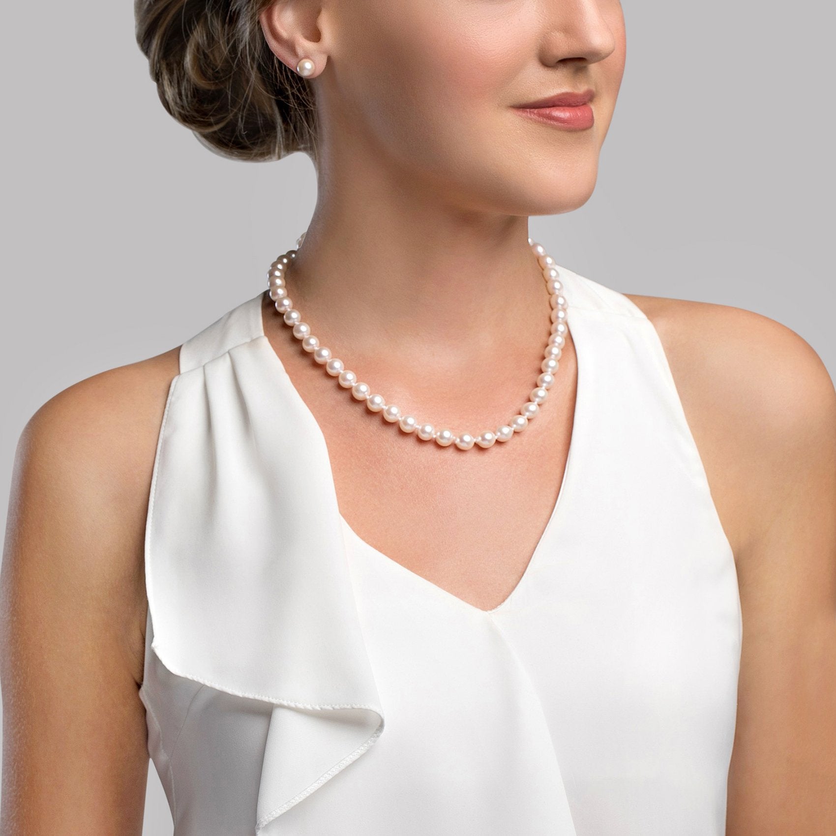 White Japanese Akoya Pearl Necklace & Earring 2-Piece Set, 8.5-9.0mm - Pure  Pearls