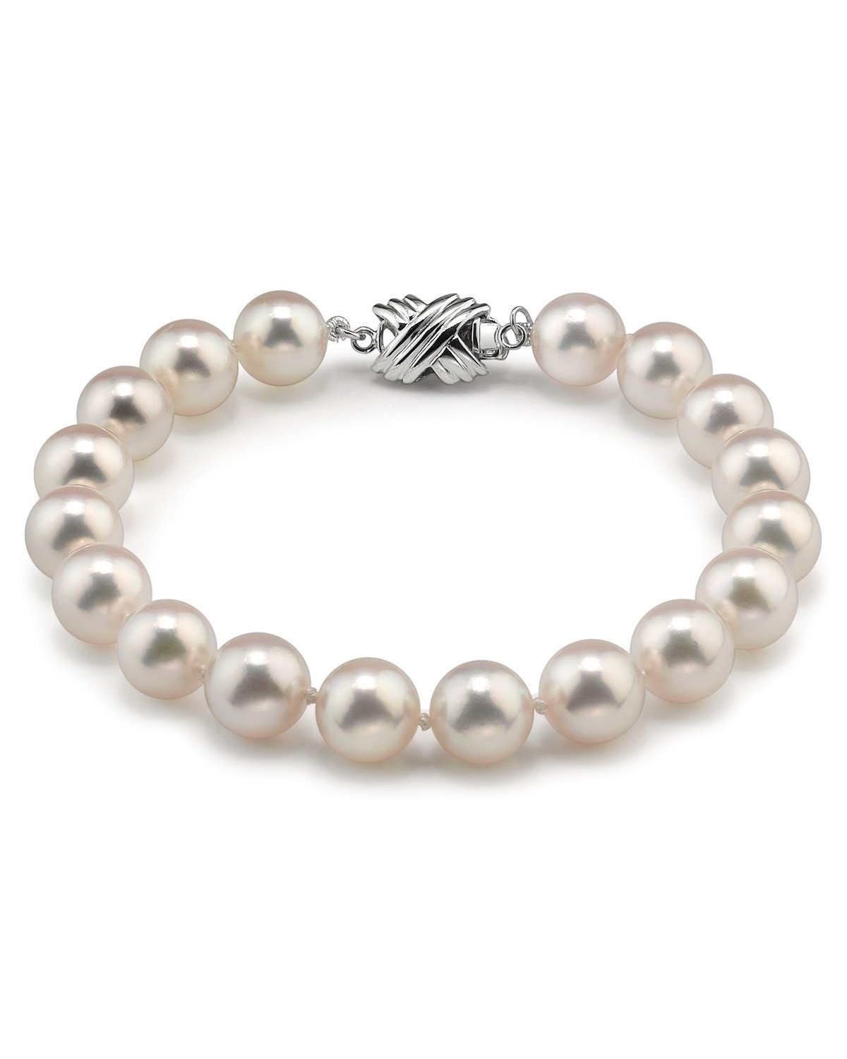 White Hanadama Japanese Akoya Pearl Bracelet, 8.0-8.5mm - Pure Pearls