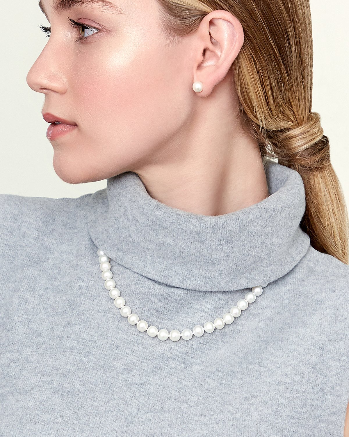 Modern Design Pearl Necklace Set - White Pearl and Swarovski Crystal -  Eliza Crystal and Pearl Pendant Set by Blingvine