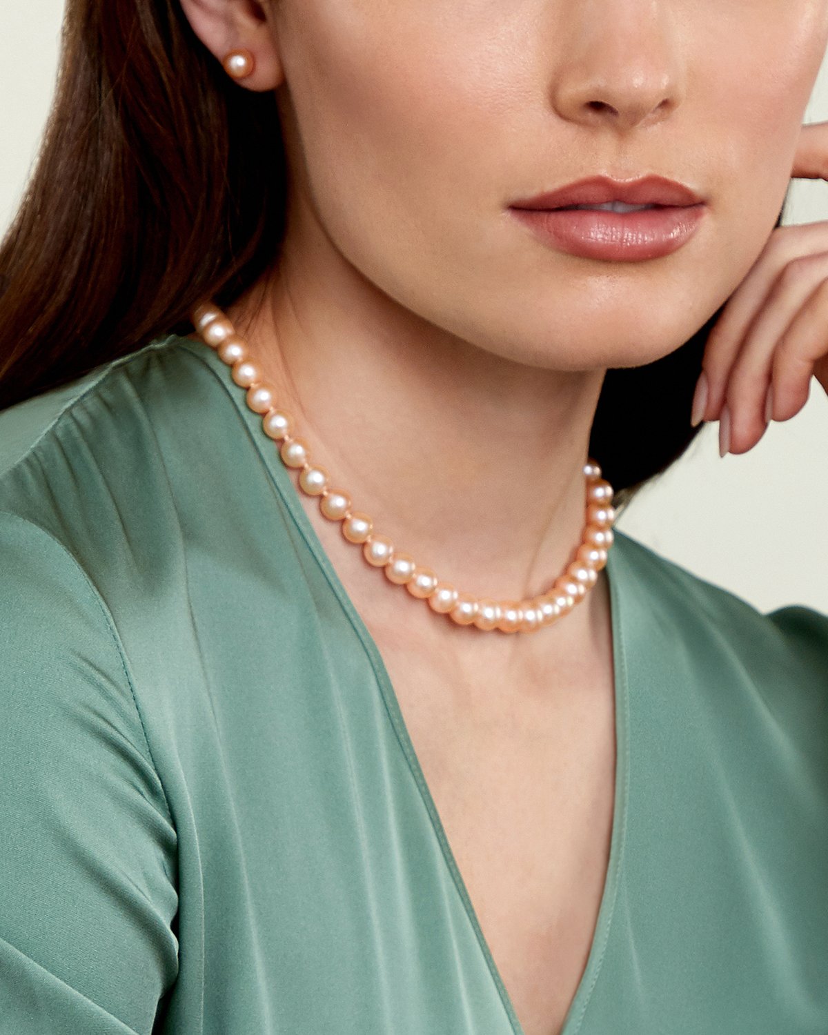 8.0-8.5mm Peach Freshwater Pearl Necklace - AAAA Quality - Pure Pearls