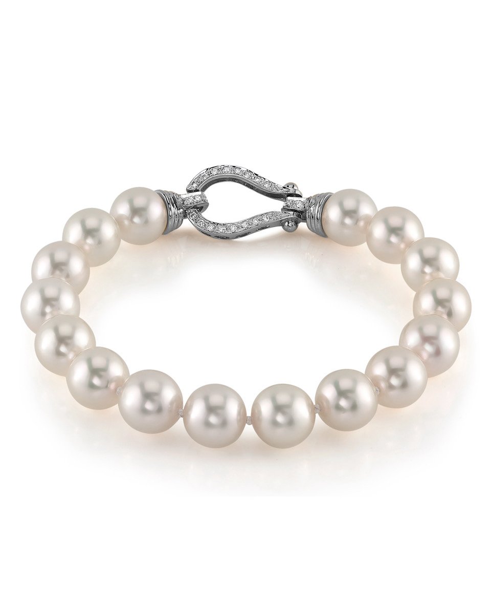 White Japanese Hanadama Akoya Pearl Bracelet, 9.0-9.5mm - Pure Pearls