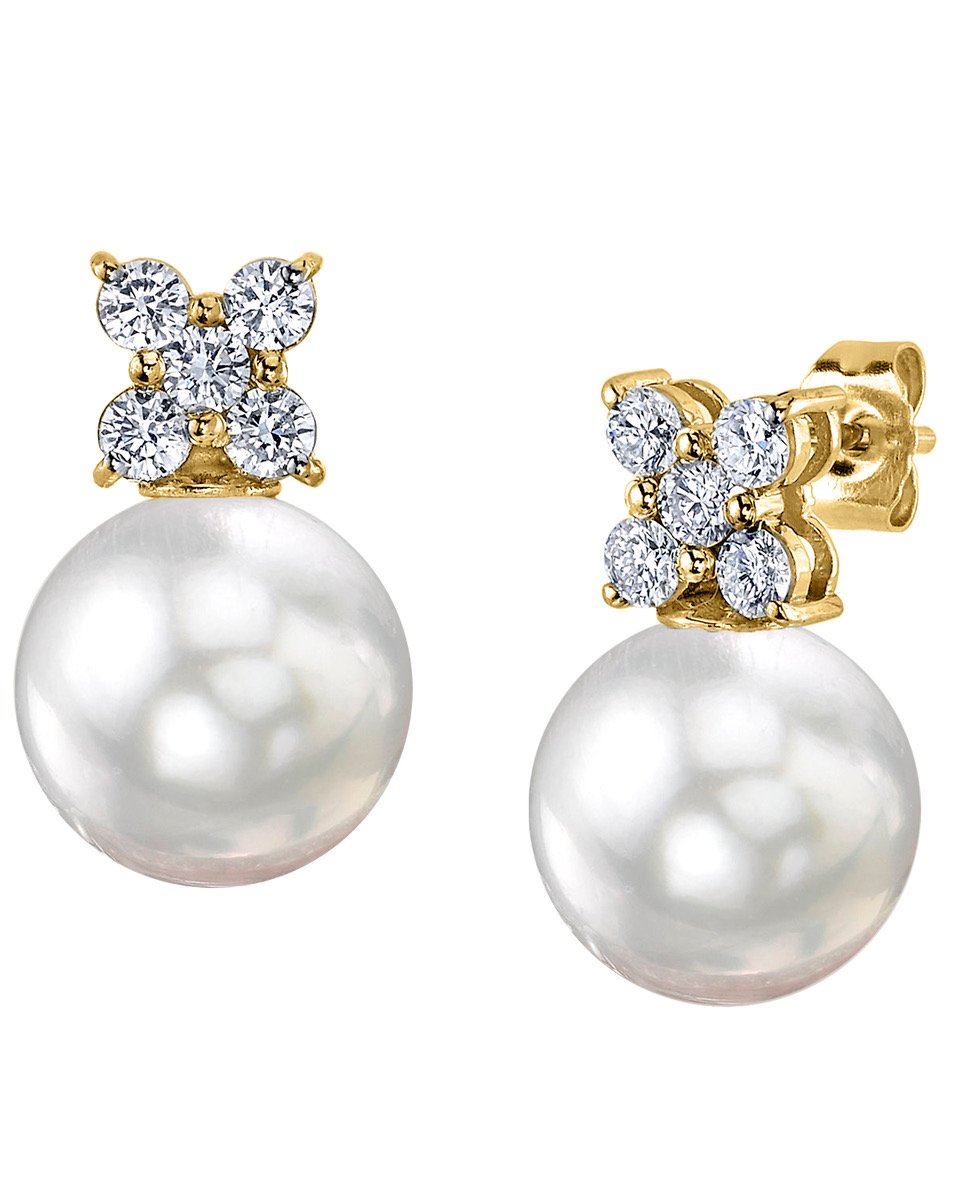 White South Sea Pearl & Diamond Dahlia Earrings - Pure Pearls