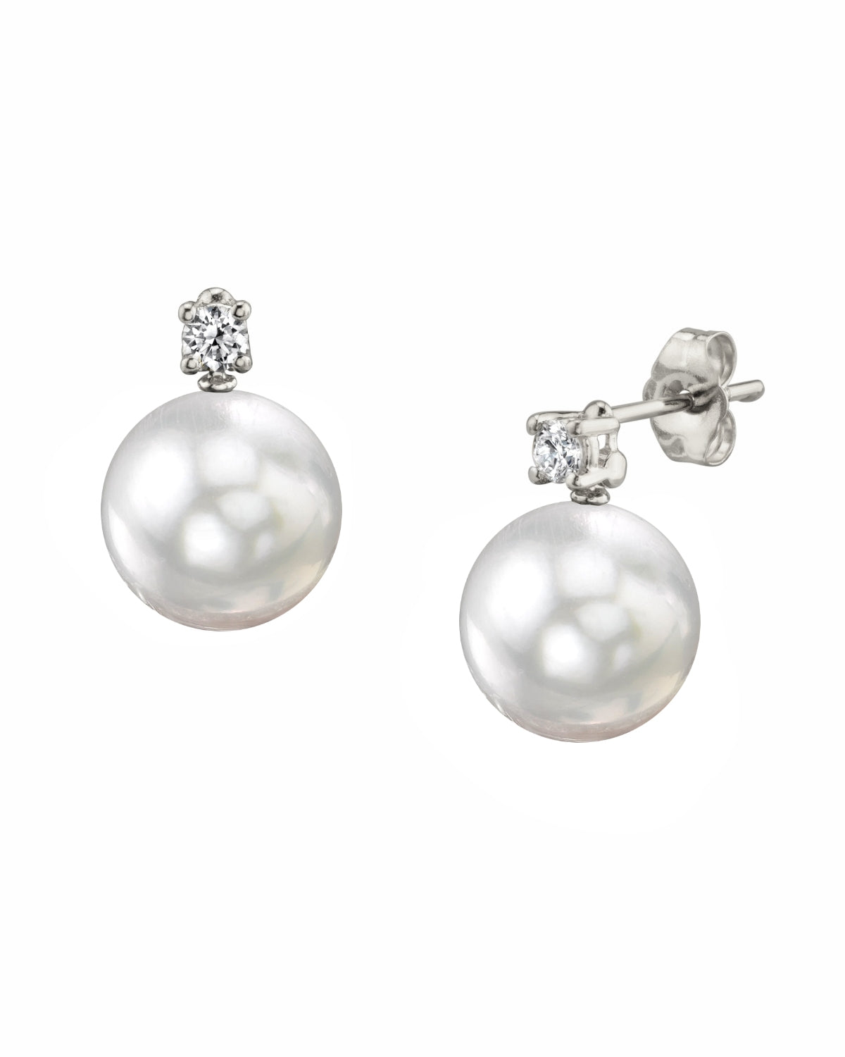 8mm Pearl and Diamond Earrings - Pearl & Clasp