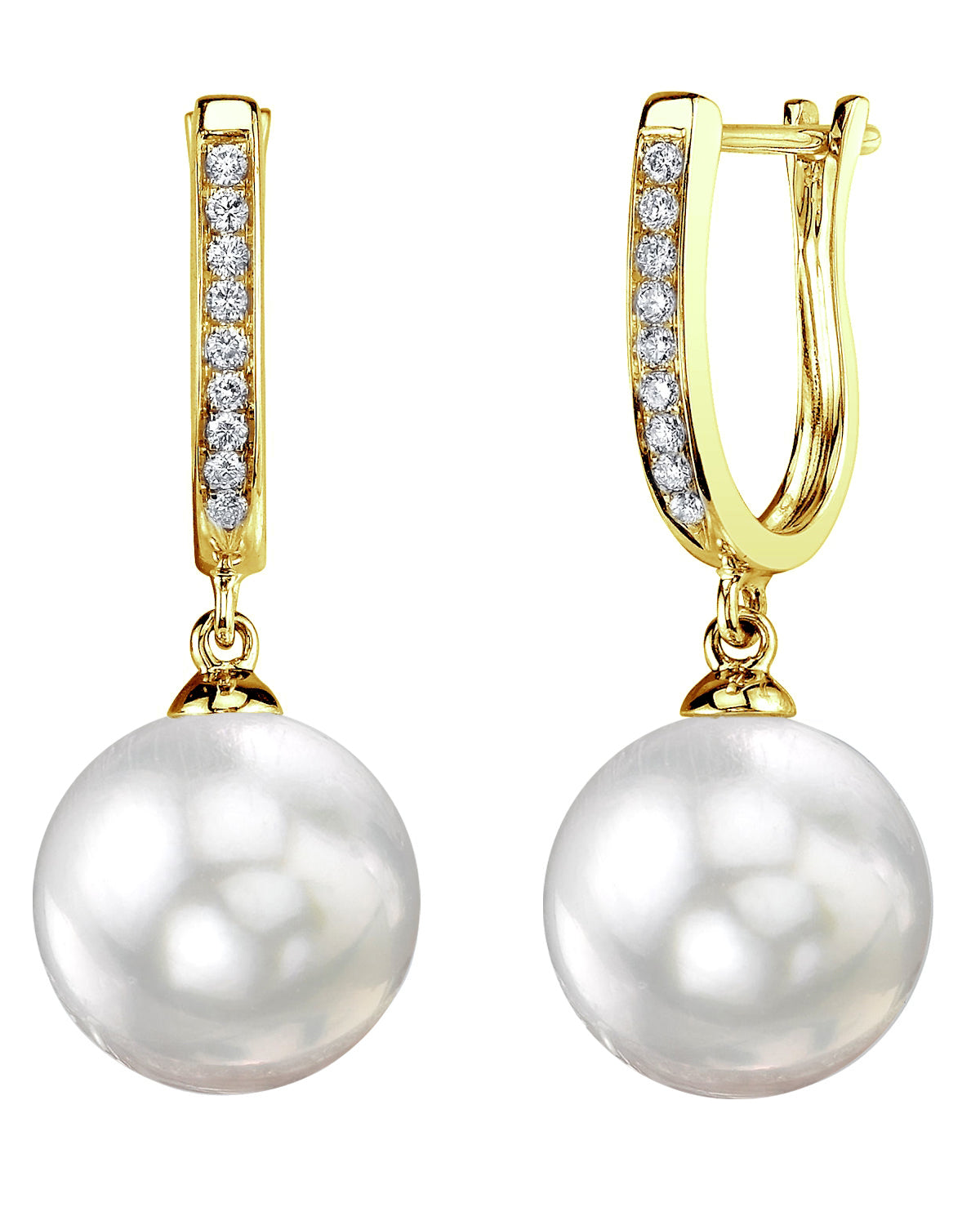 White South Sea Pearl & Diamond Captivate Dangle Earrings 14K White Gold / 12mm AAA Quality