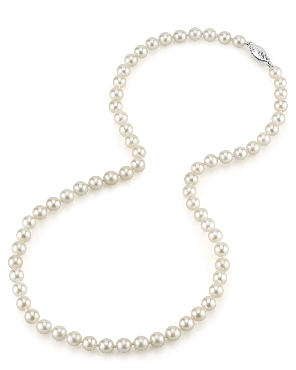 White Japanese Akoya Pearl Necklace, 7.0-7.5mm - AAA Quality 51 Rope Length / Ball Clasp - 14kt White Gold