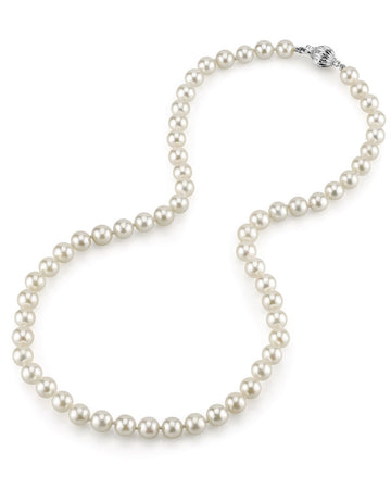 White Gem Grade Freshwater: 7.5-8.0mm 16 Choker Length / Filigree Clasp 14K White Gold