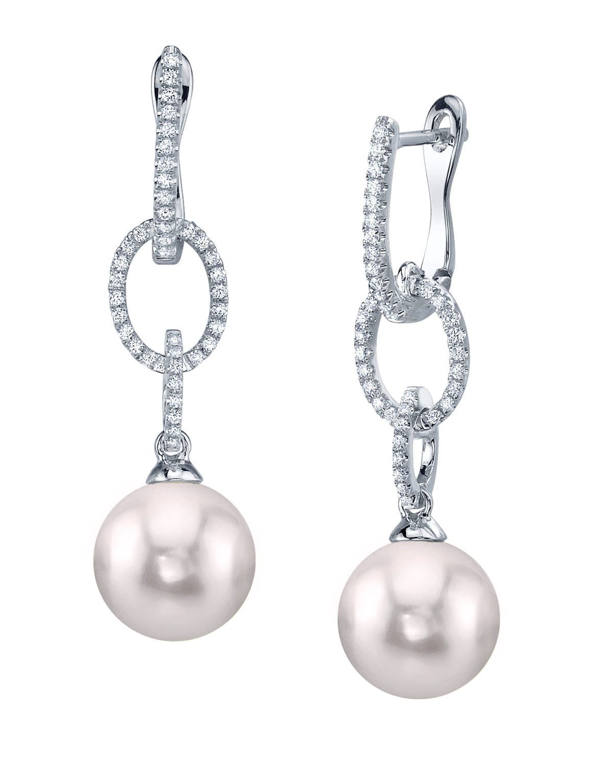 18ct White Gold Akoya Pearl & Diamond Drop Earrings - Walker & Hall