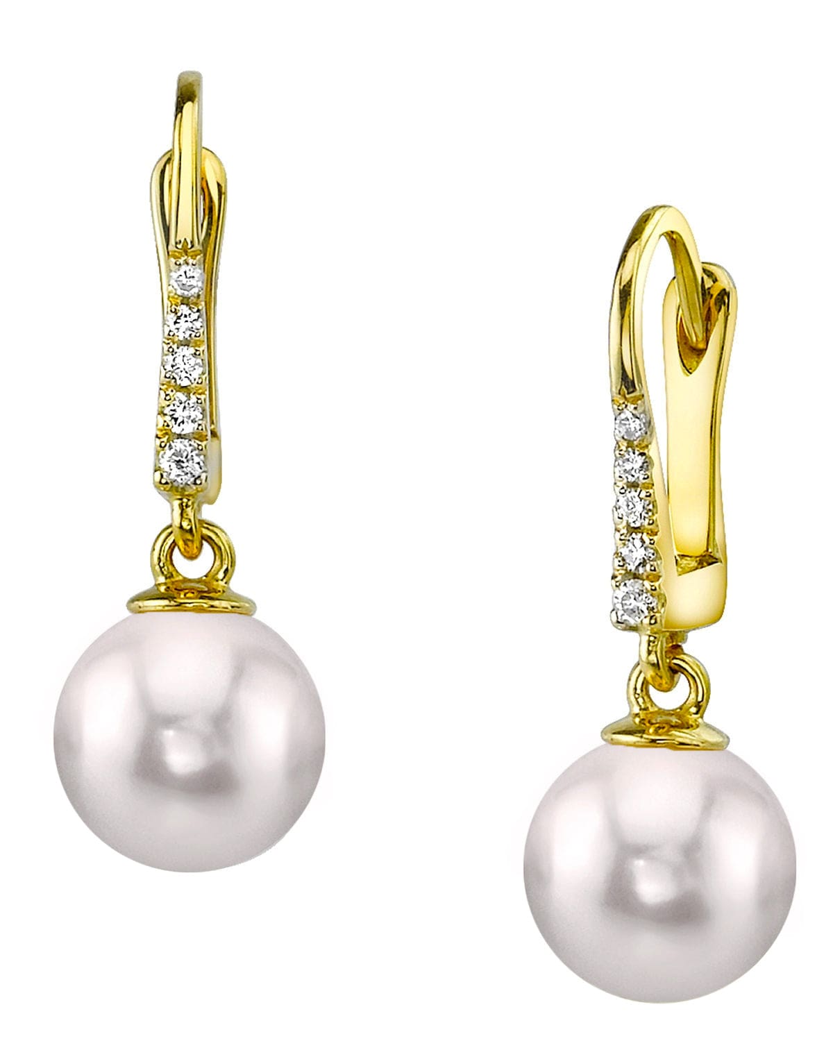 14k Yellow Gold store Japanese akoya pearl leverback earrings