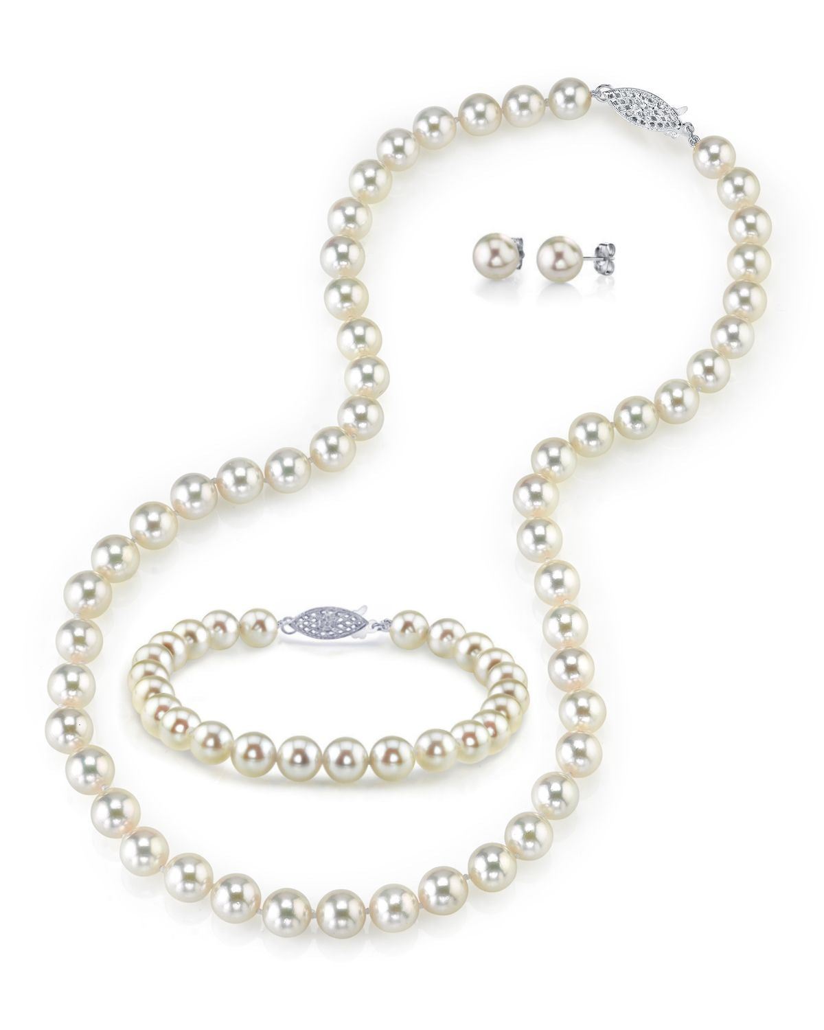 White Japanese Akoya Pearl 3Piece Jewelry Set 6065mm  Pure Pearls