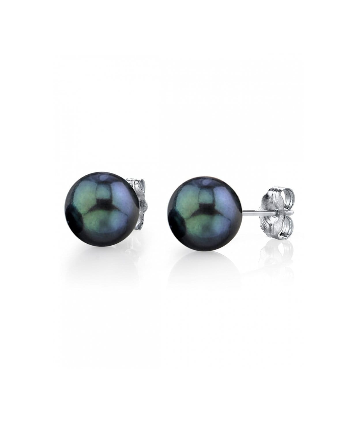 7.0-7.5mm Black Akoya Round Pearl Stud Earrings - Pure Pearls