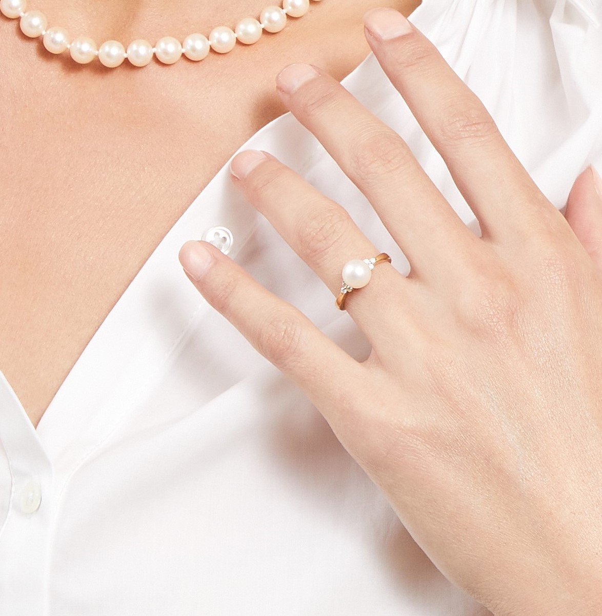 Freshwater Pearl & Diamond Grace Ring - Pure Pearls