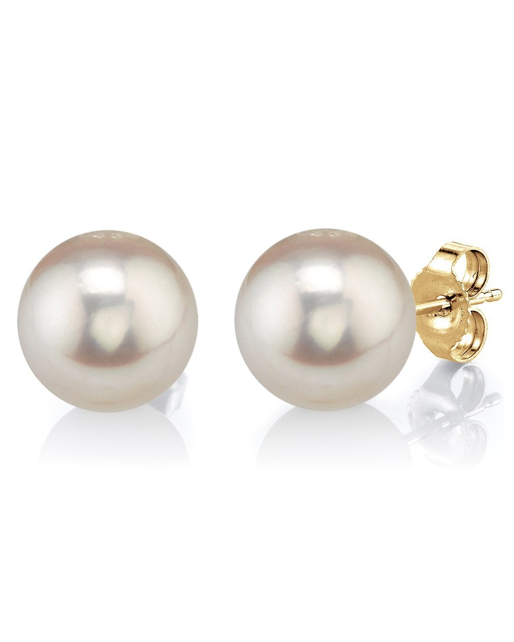 9mm White Freshwater Round Pearl Stud Earrings - Pure Pearls