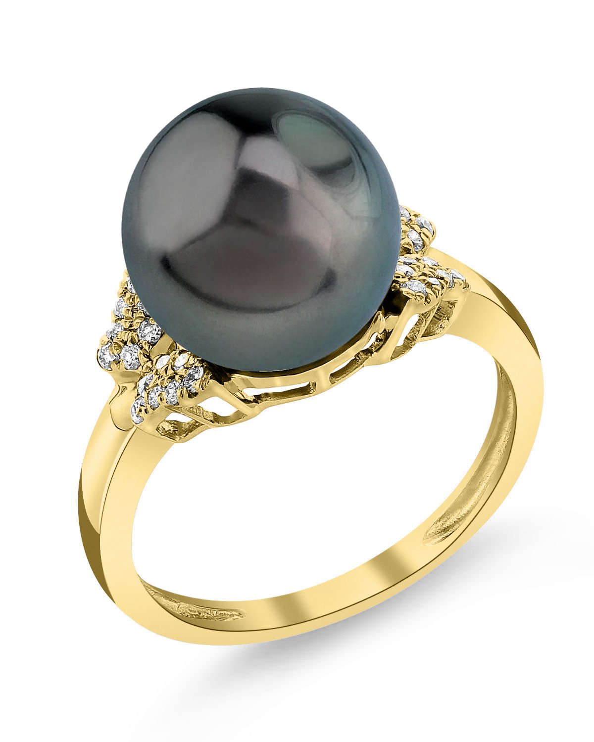 Tahitian black pearl ring with sale diamond in 14k white gold