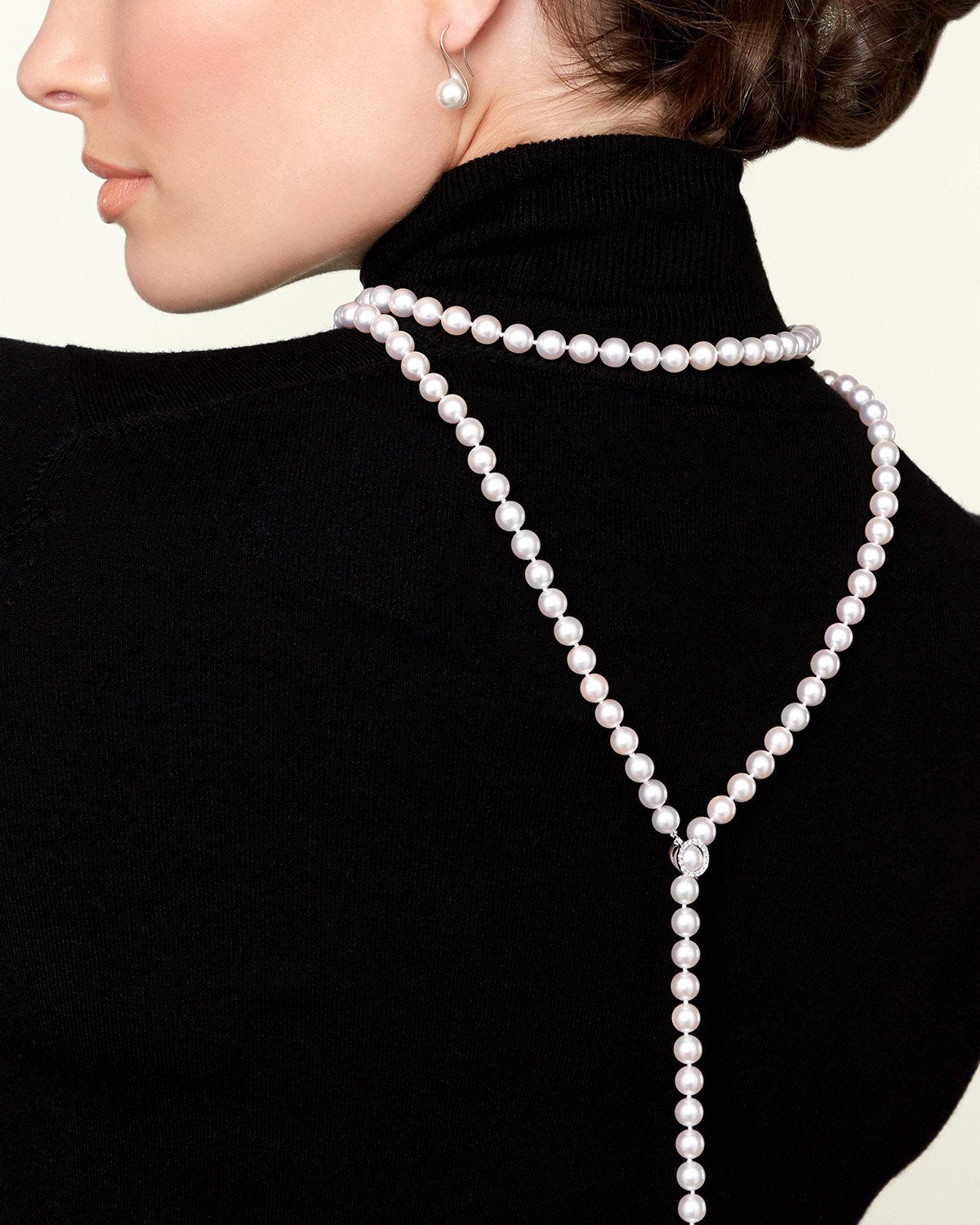 White Japanese Akoya Pearl & Diamond Lariat Adjustable Necklace